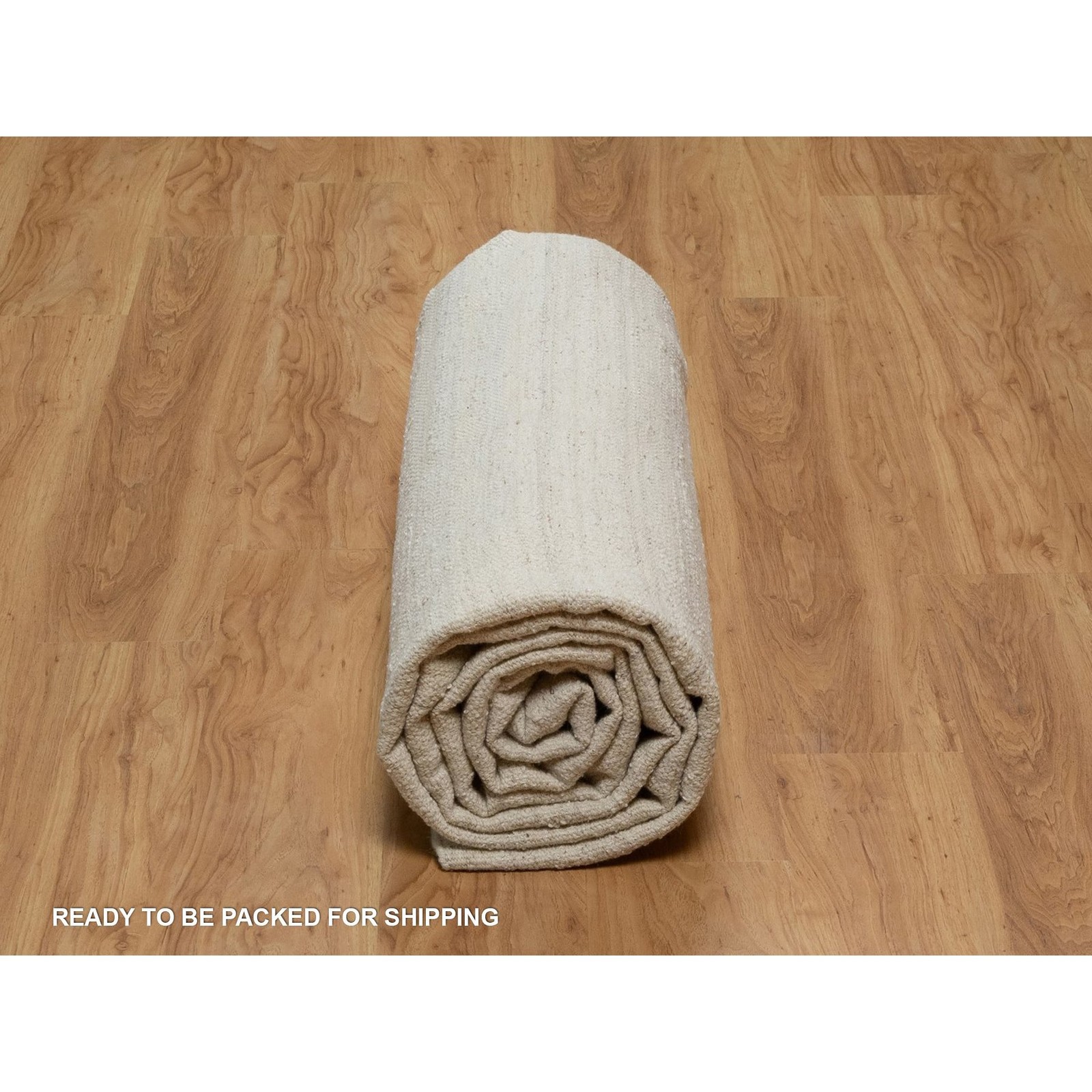 9’x12′ Ivory Flat Weave with Pile Undyed Natural Wool Hand Woven Rug R91718