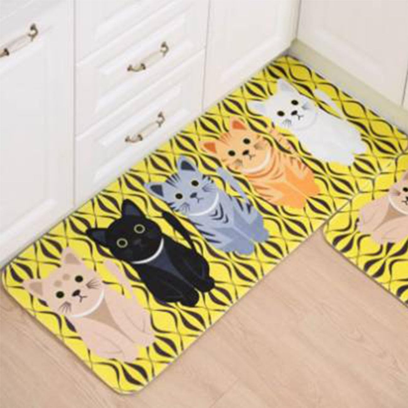 1 PCS Yellow Rectangle Cartoon Lovely Cat Pattern Mat Rug for Stairway Toilet…