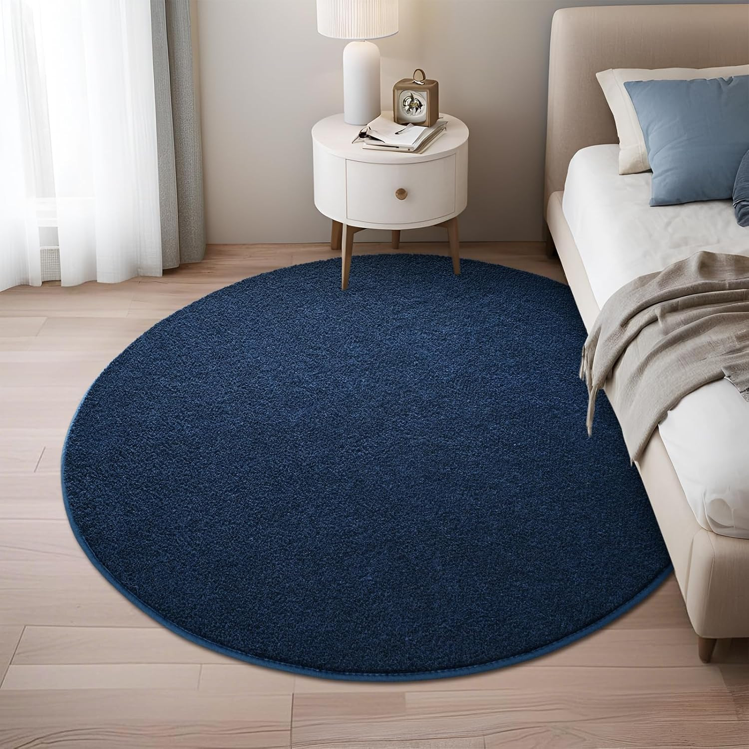 Navy Blue Round Area Rug 4×4 Feet Soft Memory Foam Non Slip Indoor Carpet