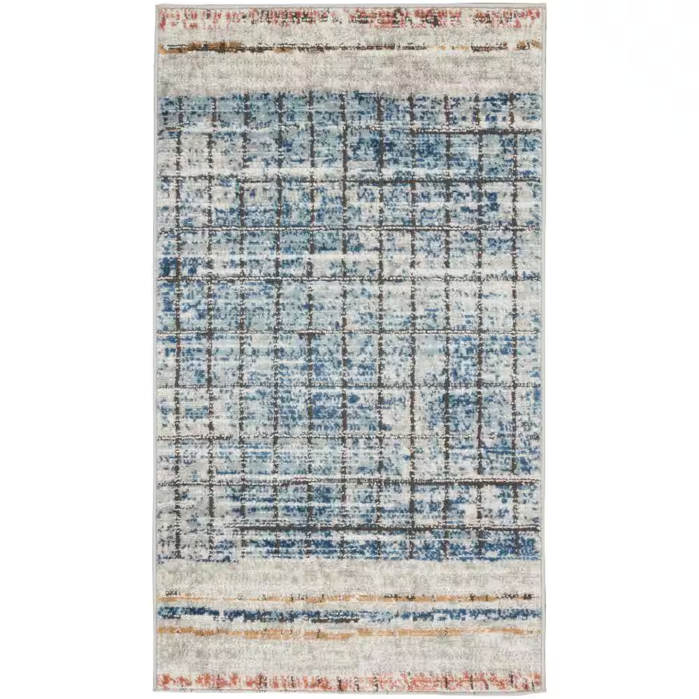 Concerto Blue Doormat 2 Ft. X 4 Ft. Abstract Contemporary Kitchen Area Rug