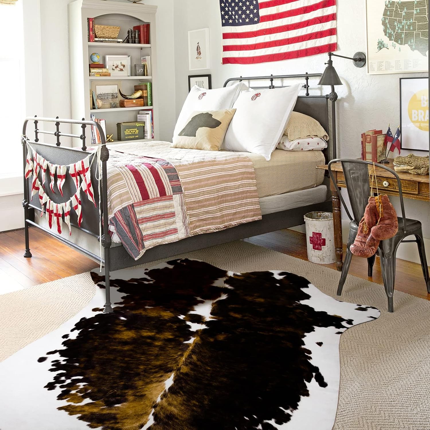 Cowhide Rug Small Cow Print for Bedroom Living Room Dark Brown 3.6 x 2.3 Feet