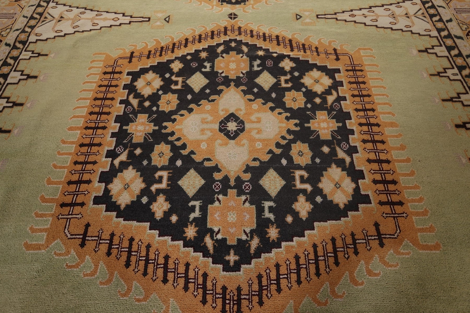 Geometric Viss Indian Tribal Hand-knotted Palace Rug Sage Green 12×18 ft.