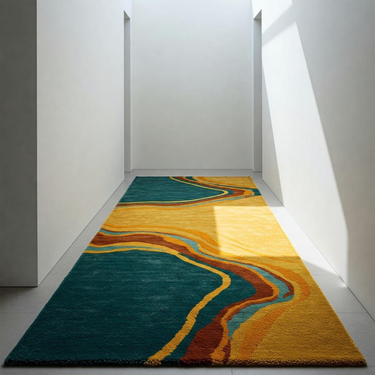 Abstract Design with Vibrant Gold, Teal, and Earthy Tones RECTANGULAR SHAPE RUGS