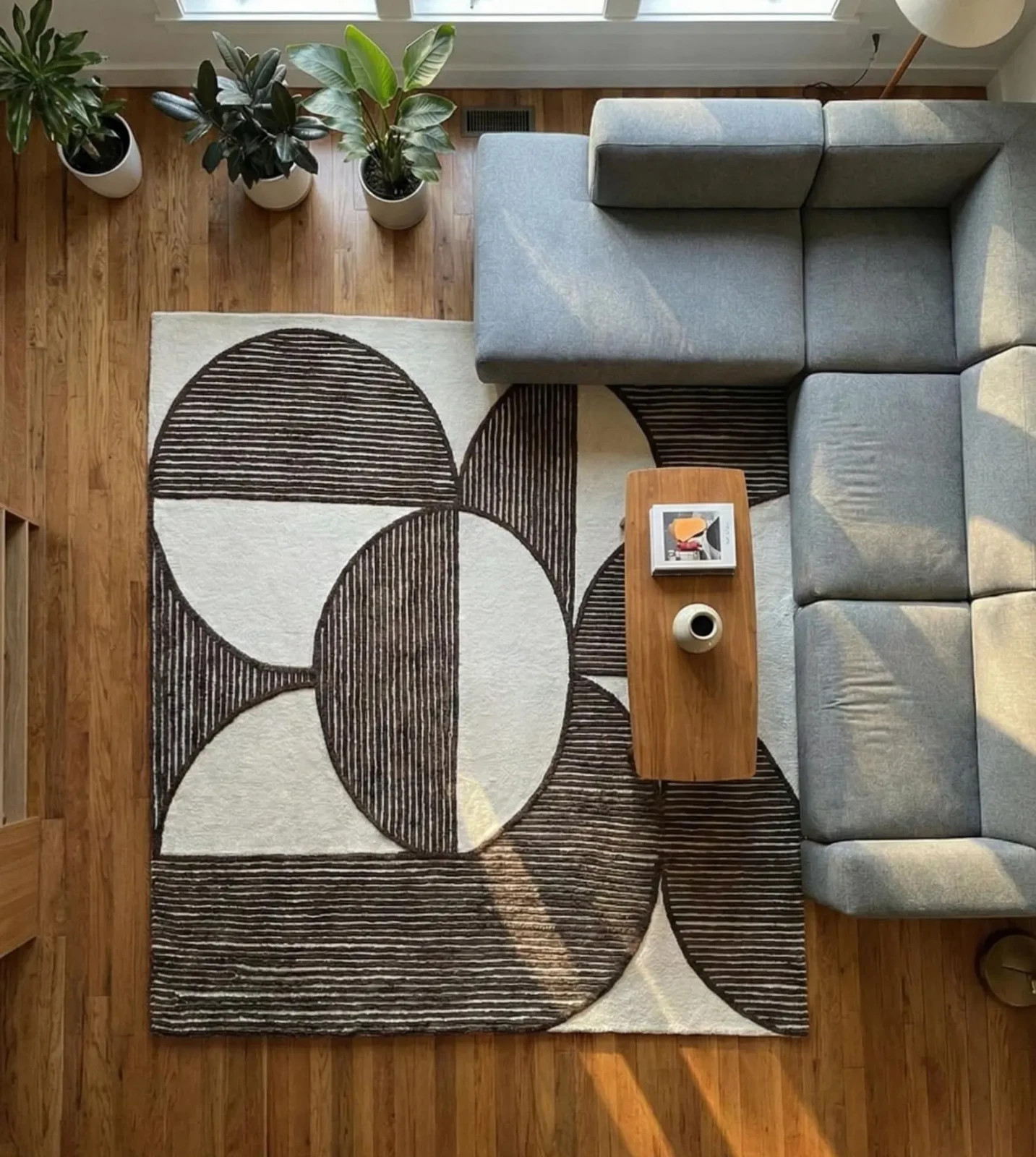 Modern Brown Cream Geometric Area Rug 8×10, Handmade Tufted Living Room Rug