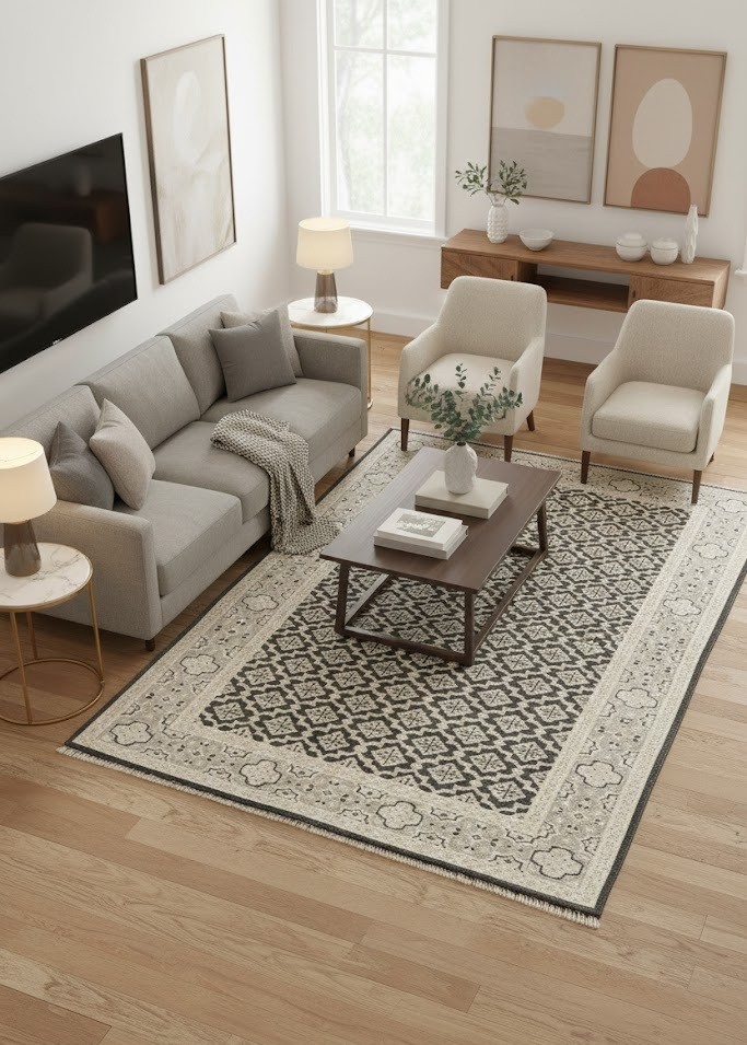 5’7X8’4 ft Handmade Transitional Oriental Rug Charcoal Gray Muted Modern Carpet