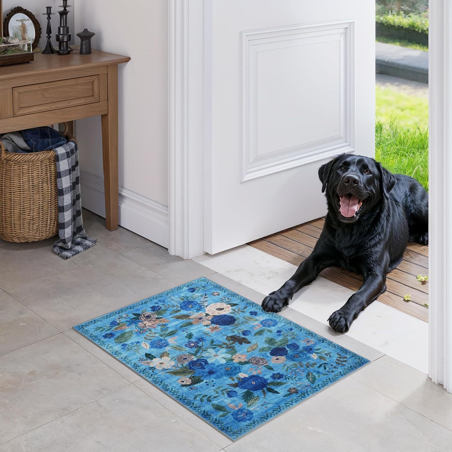 4×6 Washable Boho Floral Area Rug Non Slip Low Pile Green Carpet for Bedroom