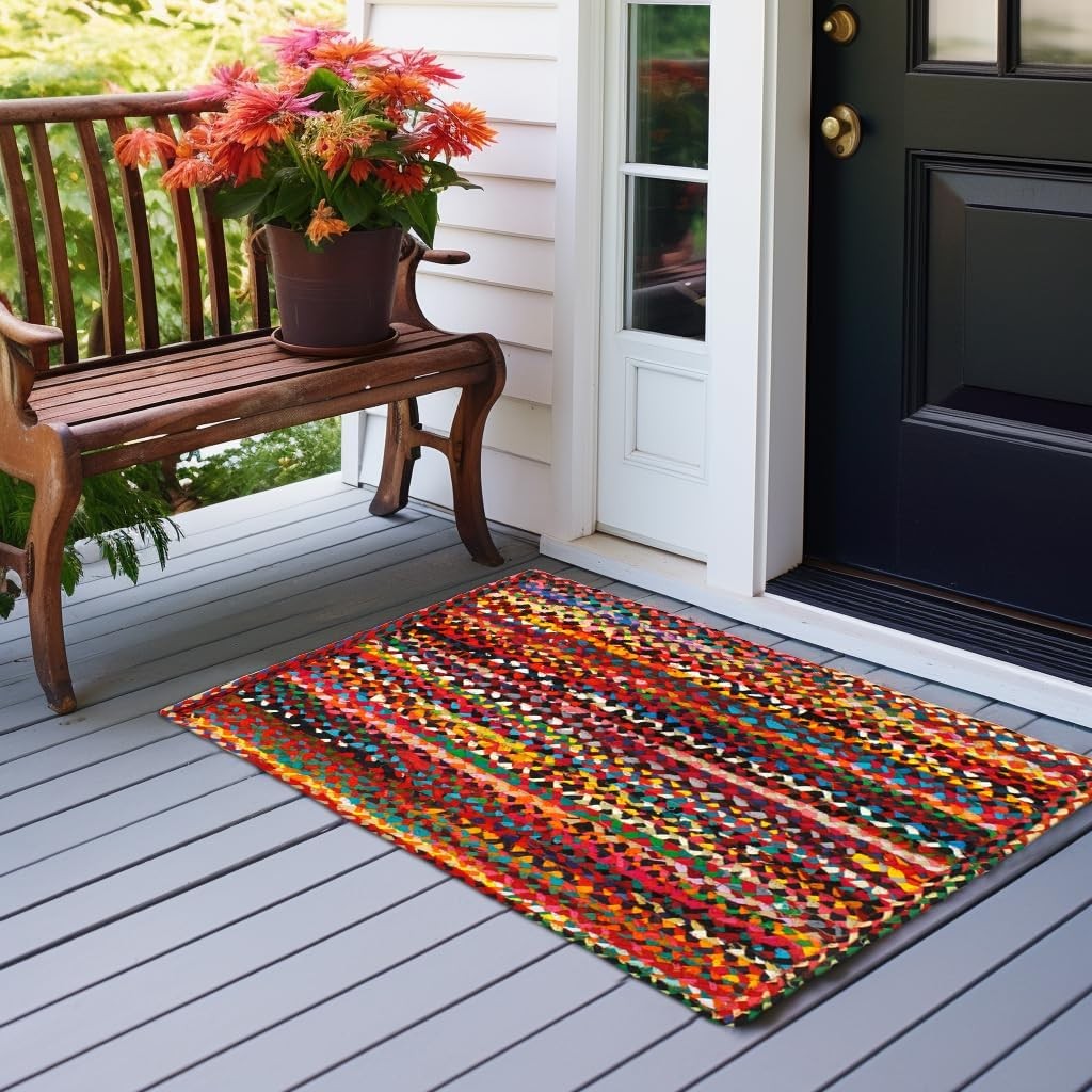 Chindi Braid Rag Rug – 2X3 Ft Multi Color Handwoven Area Rug | Boho Farmhouse Re