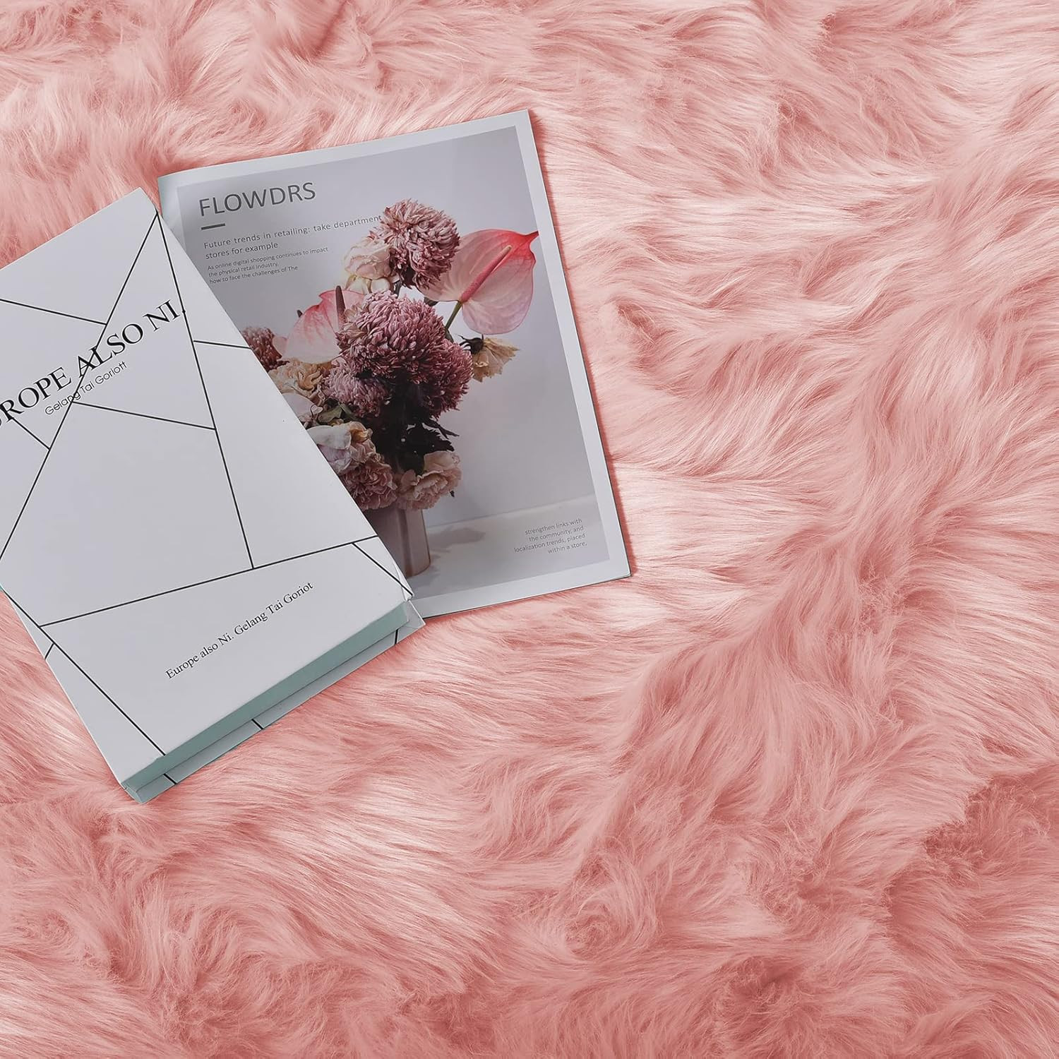 Pink Fur Rug for Bedroom Sheepskin Rug 2X6 Fluffy Runner Rug Dorm Fuzzy Furry Cu