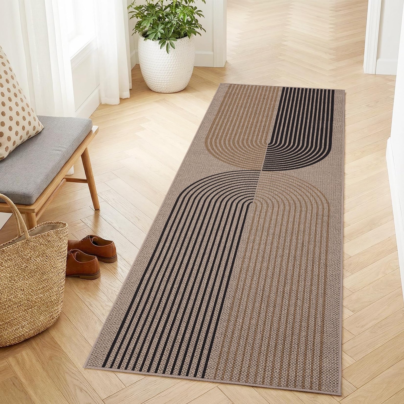 GarveeHome Easy Jute 2×6 Modern Rainbow Runner Rug for Hallway Kitchen Non Sl…