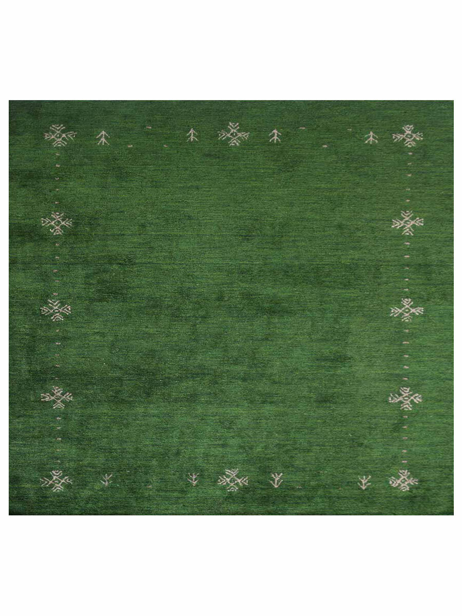 Hand Knotted Gabbeh Silk Mix 10’x10′ Square Area Rug Contemporary Green BBLSM516