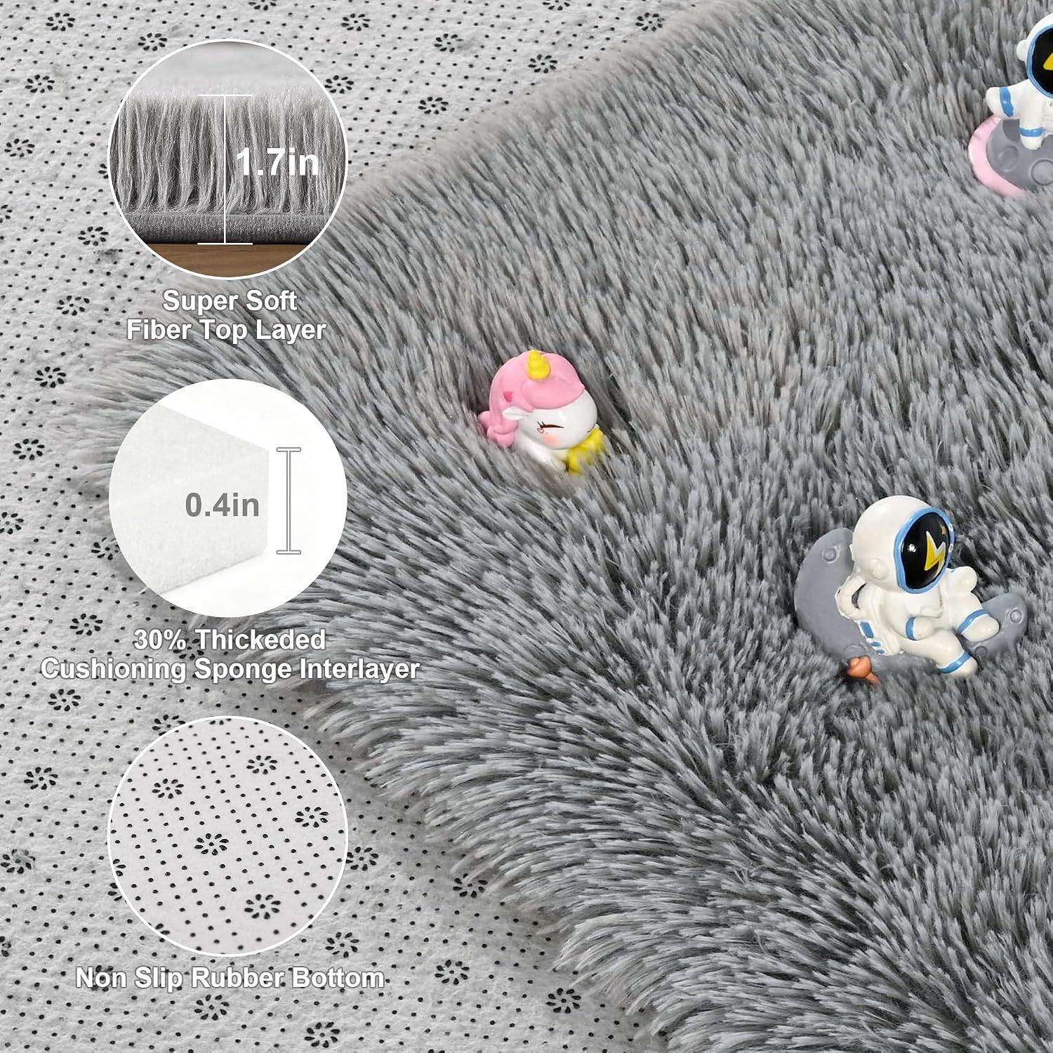 Soft Grey Shag Rug 7×10 Feet – Plush Non-Slip Carpet for Living Room & Kids Room