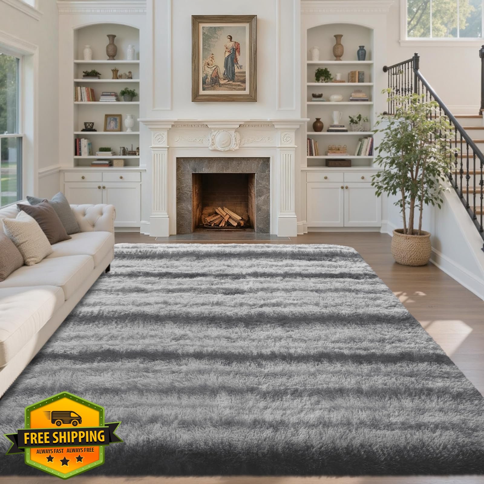 LòutiRoot Home Rug Grey Stripe 6’x9′