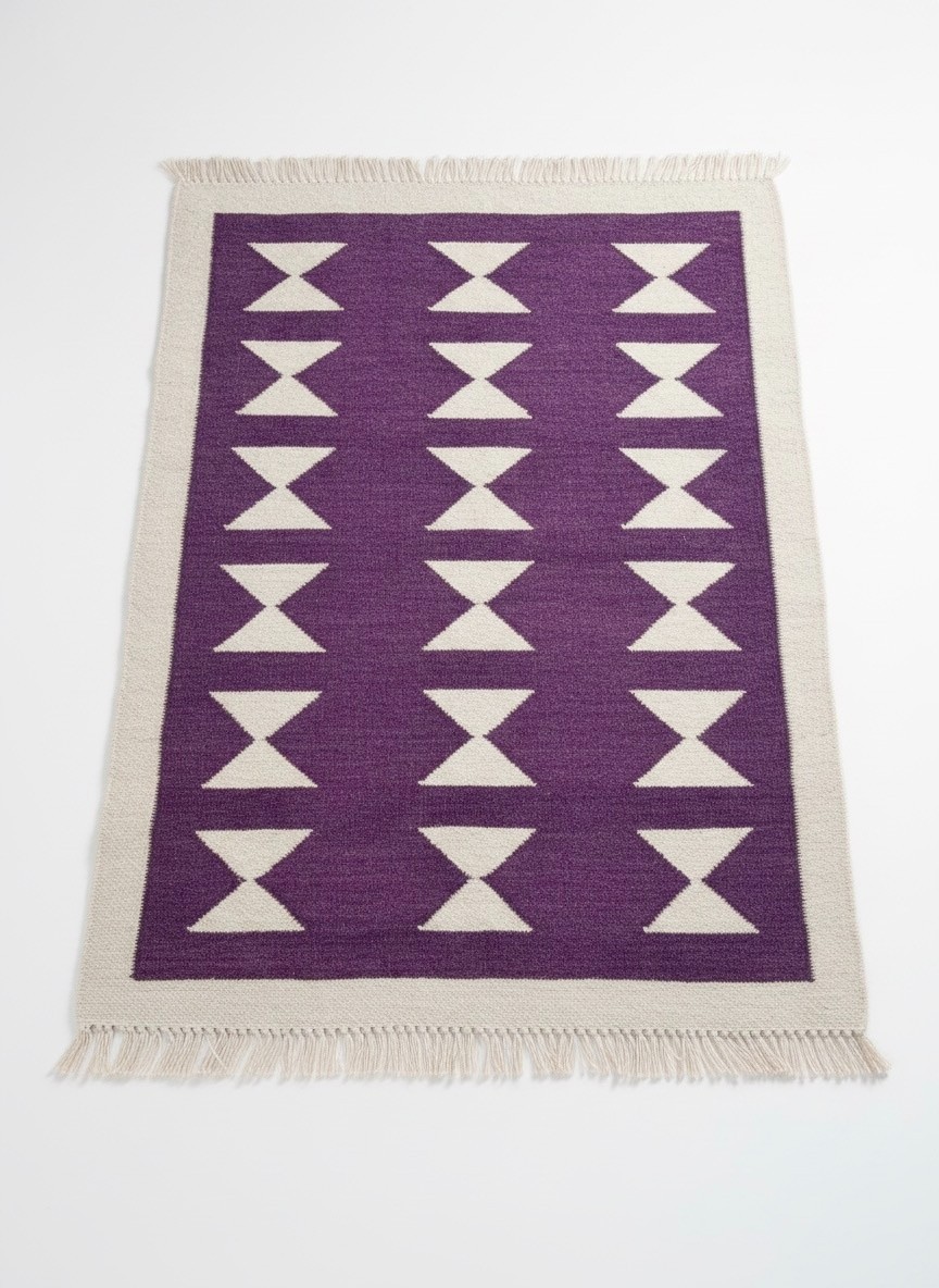 Geometric Boho Dhurrie Rug 2×3 ft (24×36 in / 61×91 cm) Handwoven Wool Cotton