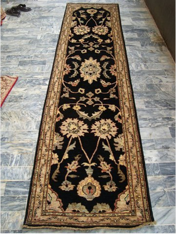 Chobi Zeiglar Vegetable Dyed Ghazni Wool Hand Knotted Runner Rug (10.3 x 2.7)’