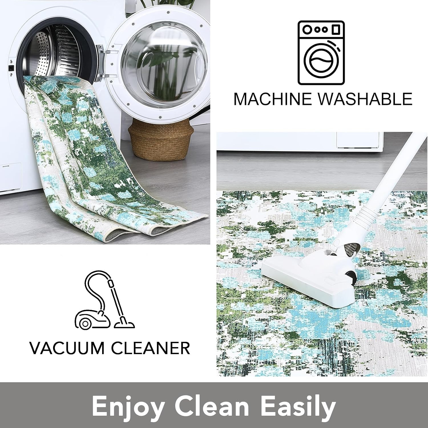 9X12 Washable Boho Chic Abstract Watercolor Design Area Rug Low Pile Thin Living