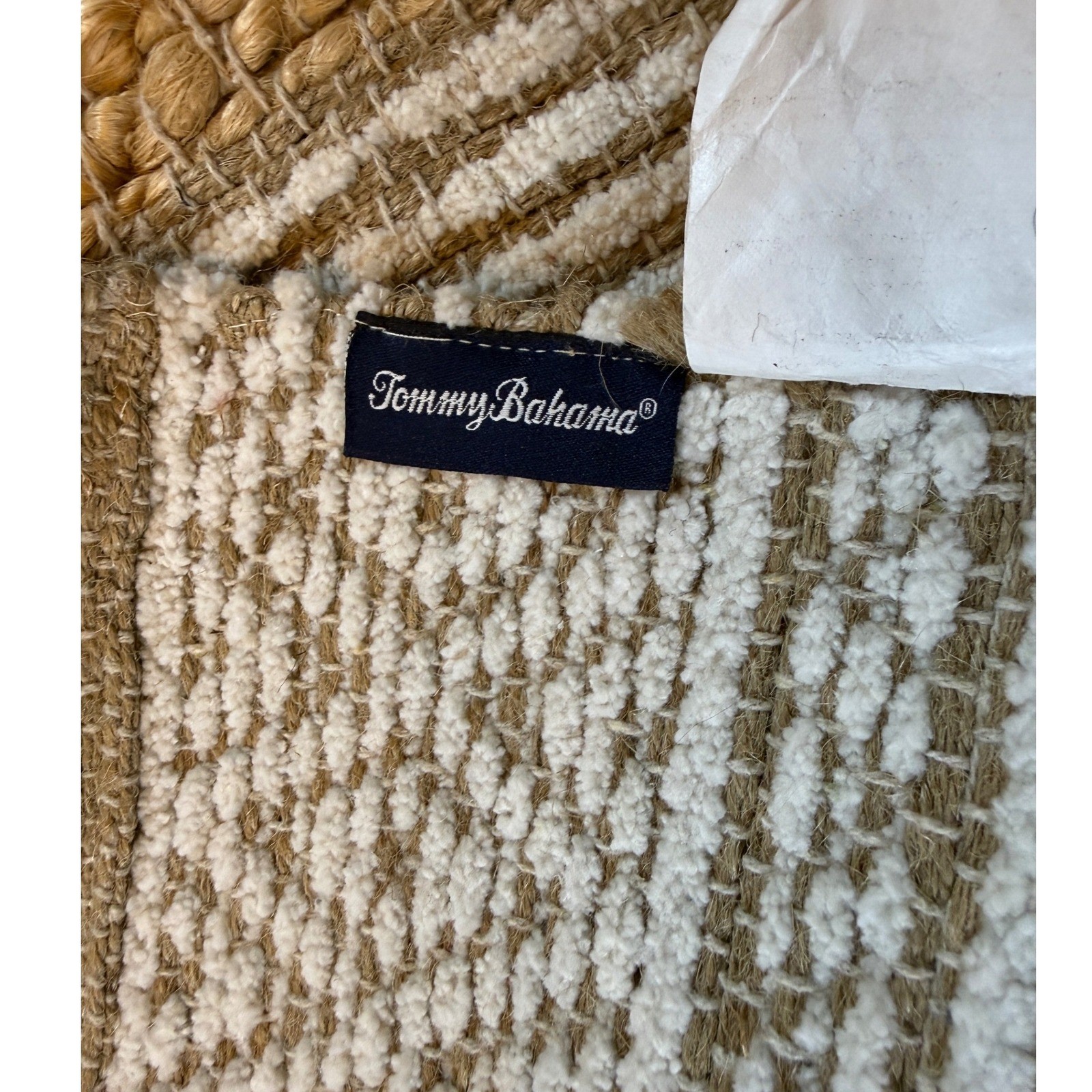 Tommy Bahama Jute Area Rug Natural Tan Cream Woven Geometric Striped 27×47