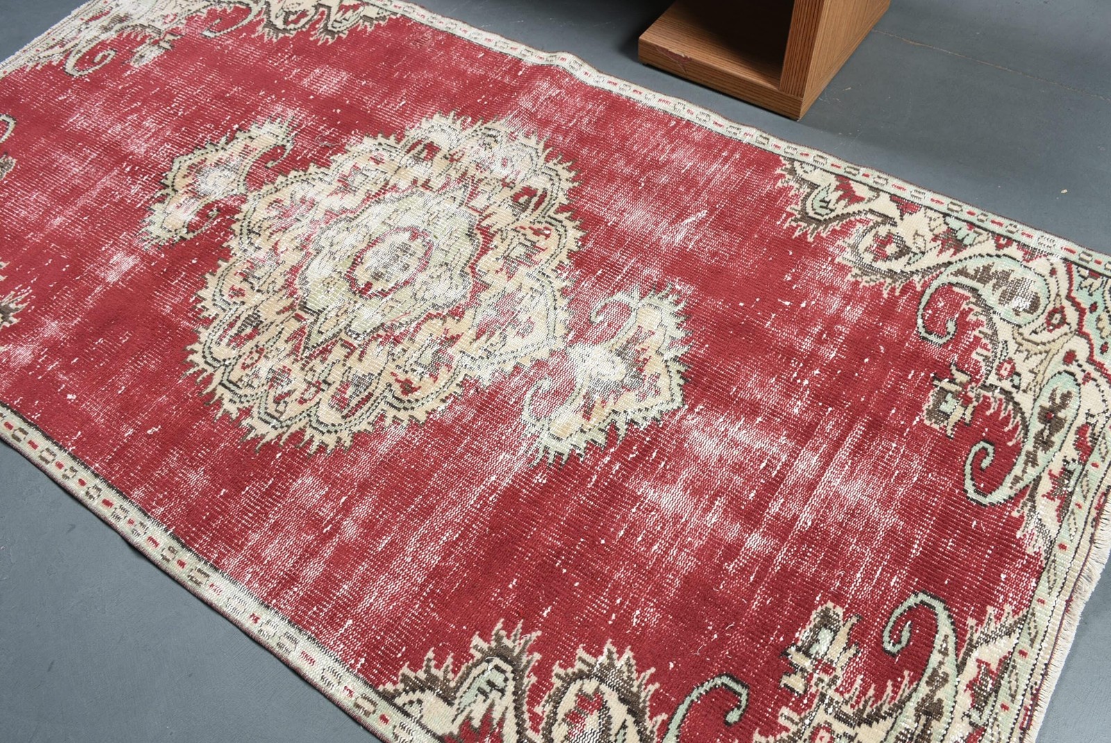 4,4×8,4 ft Rug, Vintage Turkish Rug, Red Wool Rug