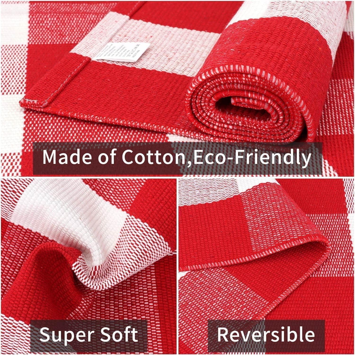 Red White 27.5×43 Inch Cotton Washable Buffalo Plaid Checkered Area Rug Mat