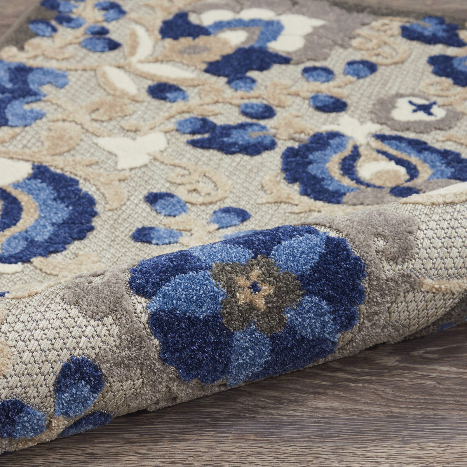Home Aloha Natural Blue 2’3″ x 8′ Non Shedding Easy Clean Runner Area Rug