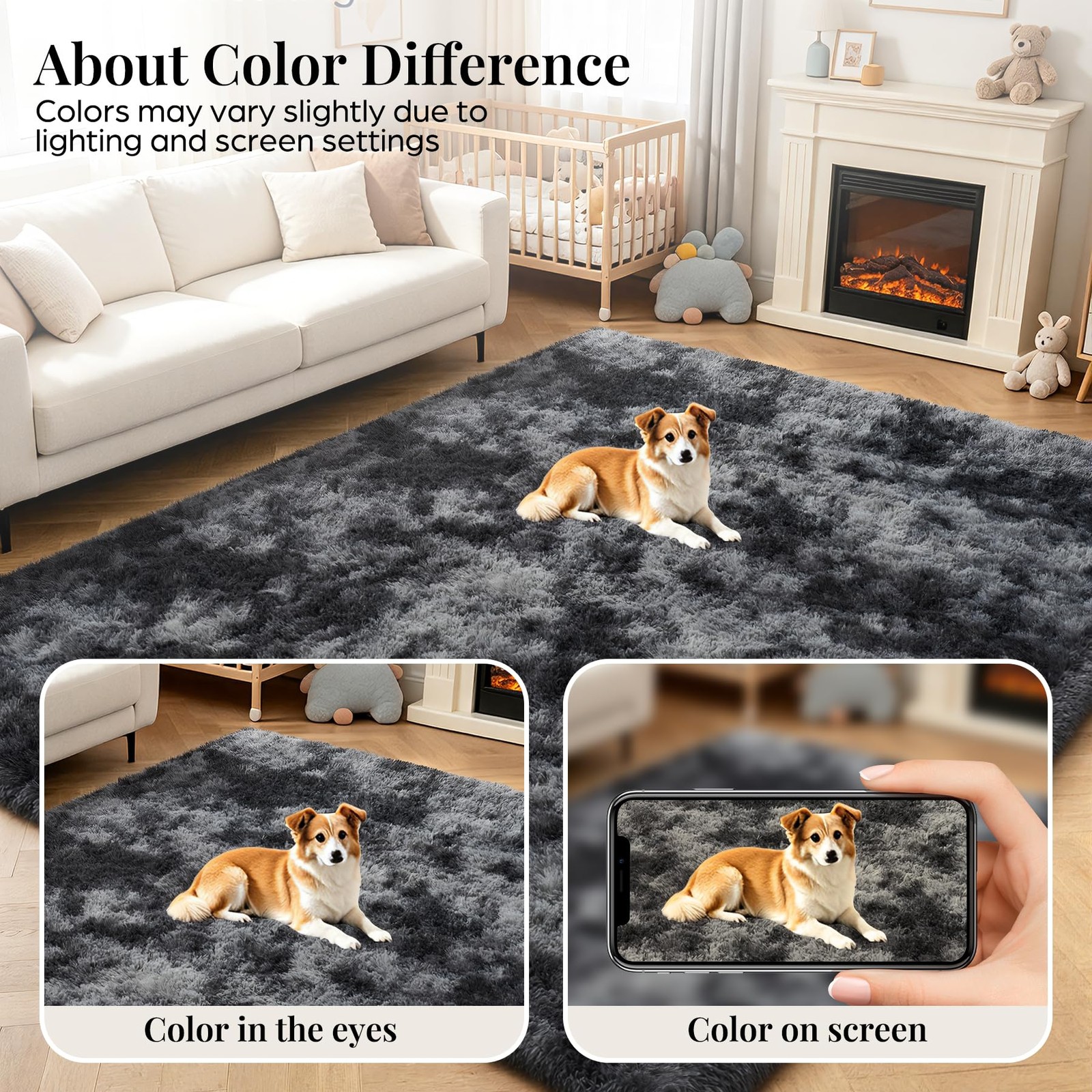 PLHXFR 8×10 Area Rugs Living Room: 8′ x 10′ (Rectangular), Tie-dyed Dark Grey