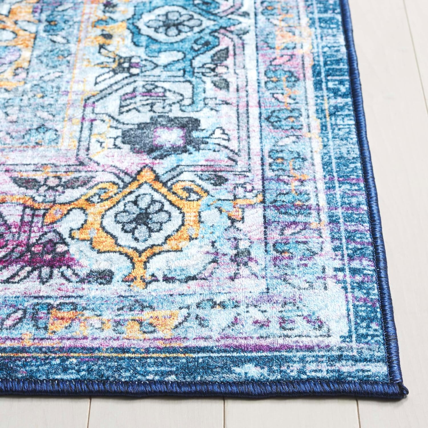 Orlando 8′ x 10′ Washable Rug – Light Blue & Navy, Non-Shedding