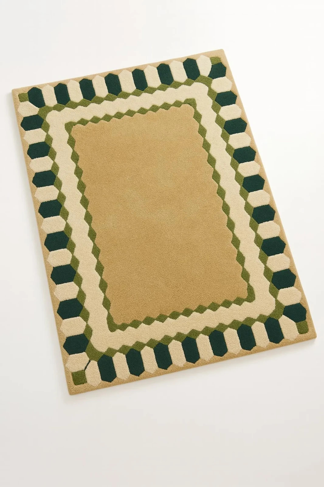 Hand Tufted Geometric Area Rug – Beige and Green Modern Border Rug, Scandinavian