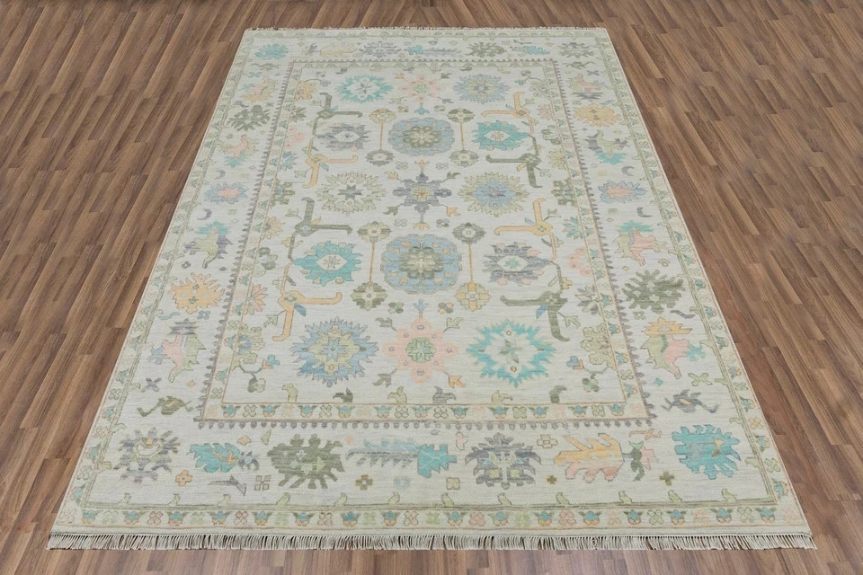 Vintage Style Hand Knotted Oushak Wool Rug Pastel Floral Turkish Area Room Carpe