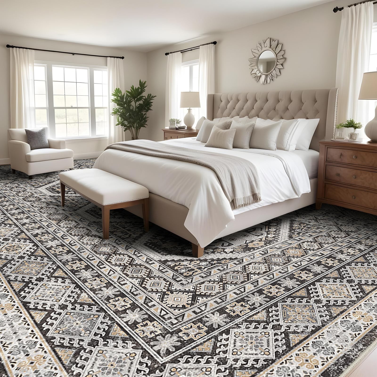 Large Rugs for Living Room: 10×14 Area Rugs Farmhouse Indoor Machine Washable…