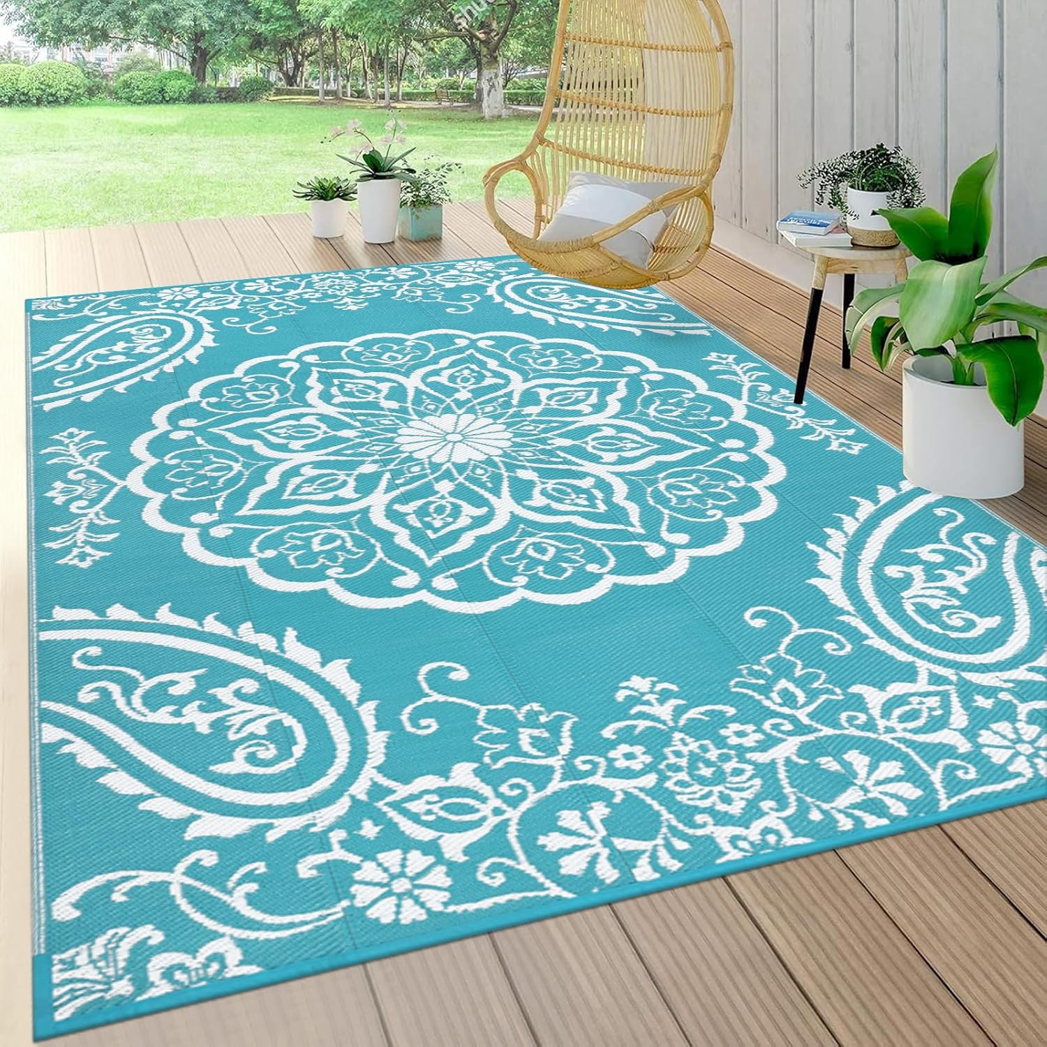 Waterproof Outdoor Rug 5X8, Reversible Plastic Straw Patio Camping Rug, Indoor O