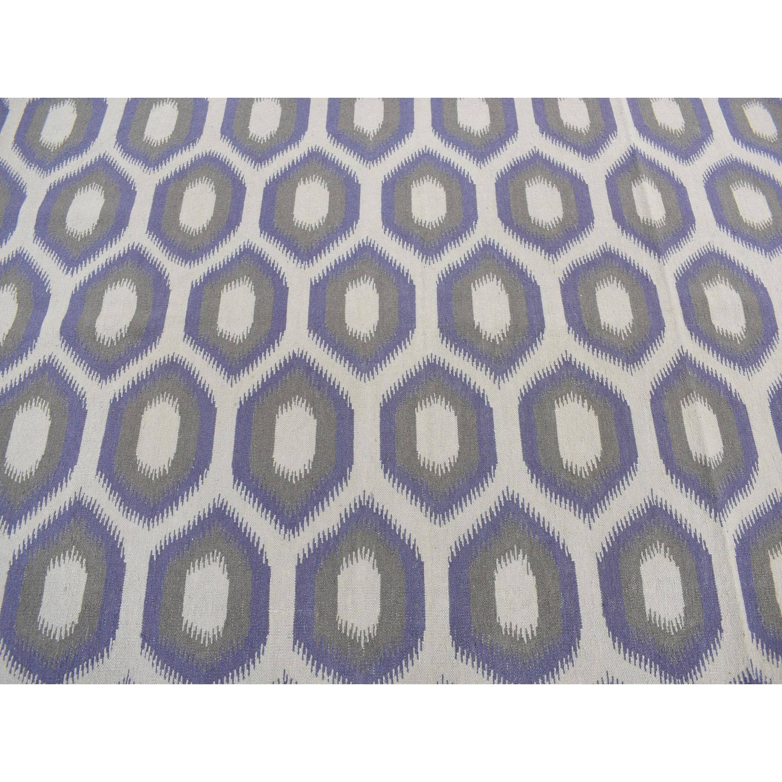 8’10″x12’2″ Blue Kilim Flat Weave Hand Woven Wool Reversible Rug R87860