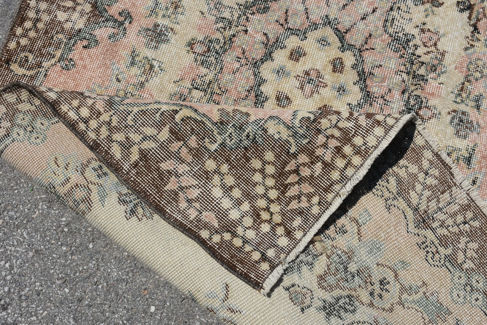 3,7×6,8 ft Rug, Vintage Turkish Rug, Brown Pink Floral Rug