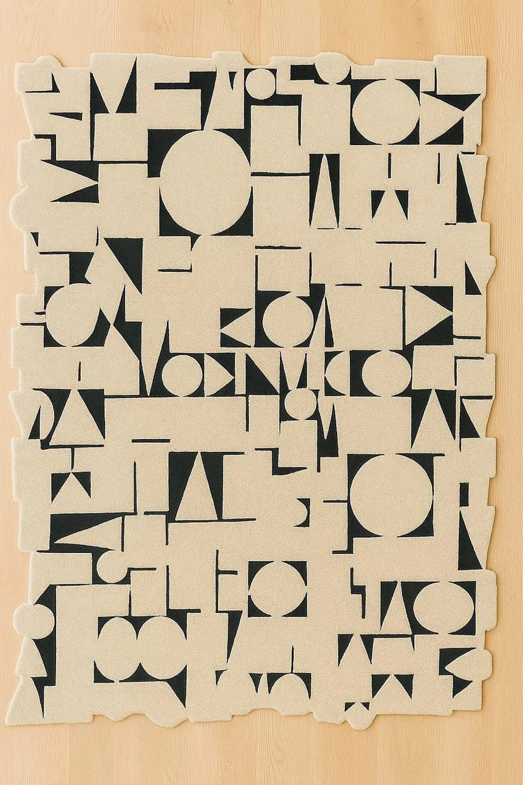 Hand Tufted Wool Rug: Black & Beige Abstract Geometric Design