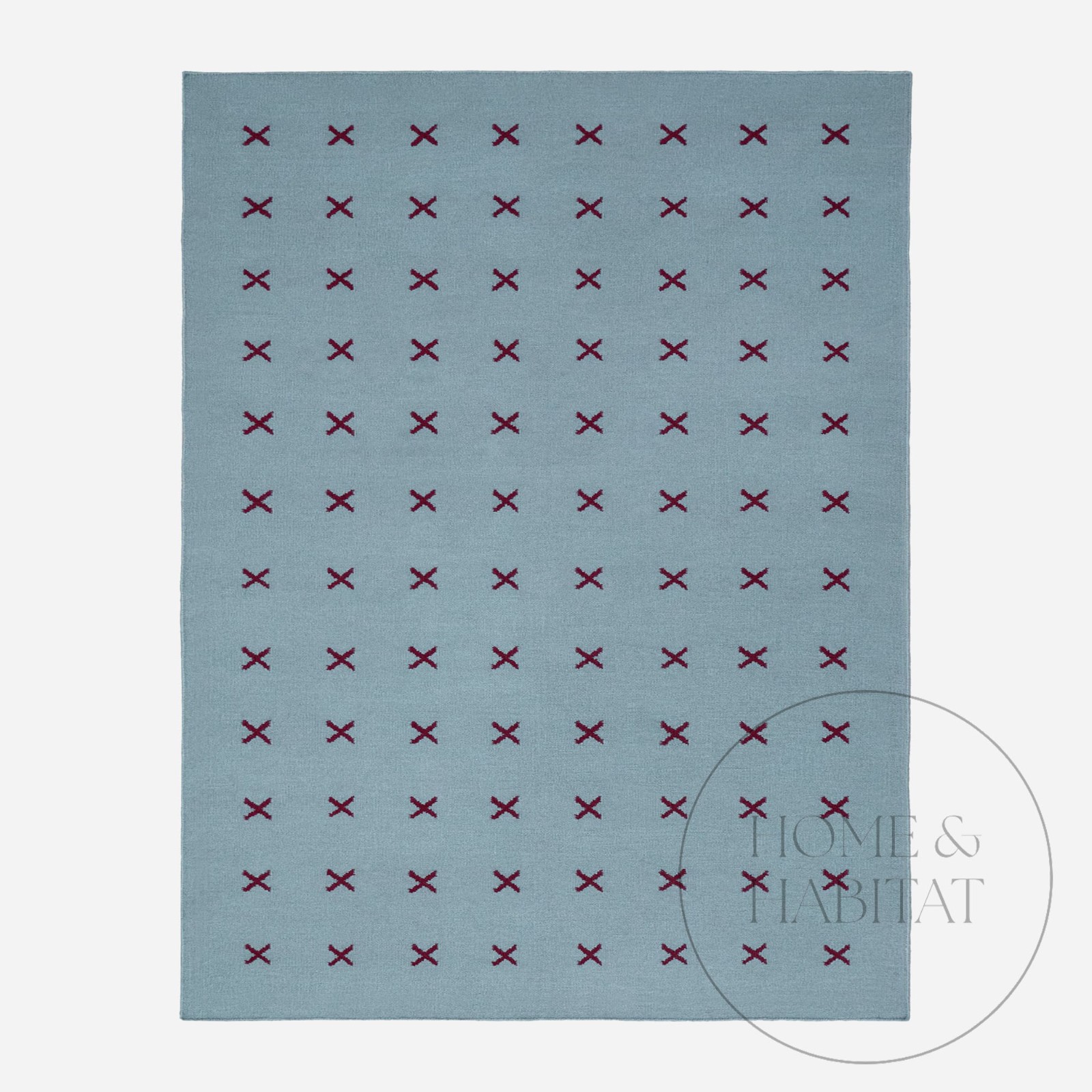 Handwoven Blue Burgundy Wool Area Rug, Cross Pattern, Nordic Design 2×3 Area Rug