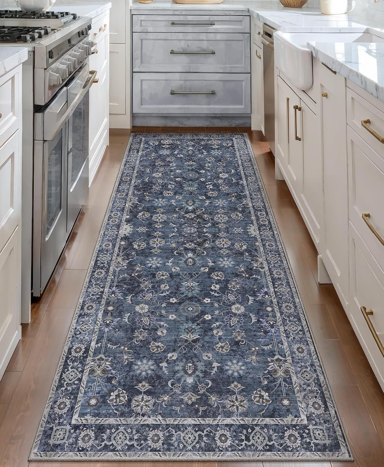 Machine Washable 2′ x 5′ Non-Slip Vintage Floral Runner Rug for Versatile Spaces