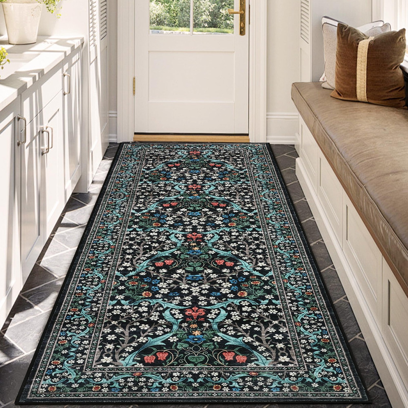 Kitchen 2×6 Runner Rug, Floral Washable Rugs for Hallways Non Slip Stain Resi…