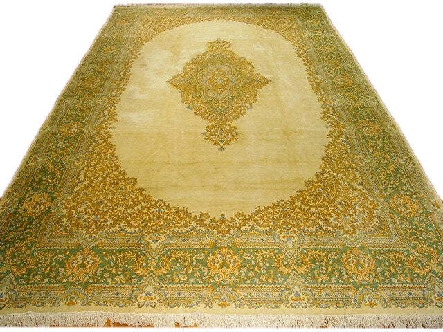 11′ x 19′ Ivory Beige green Traditional Kermaan Rug 391
