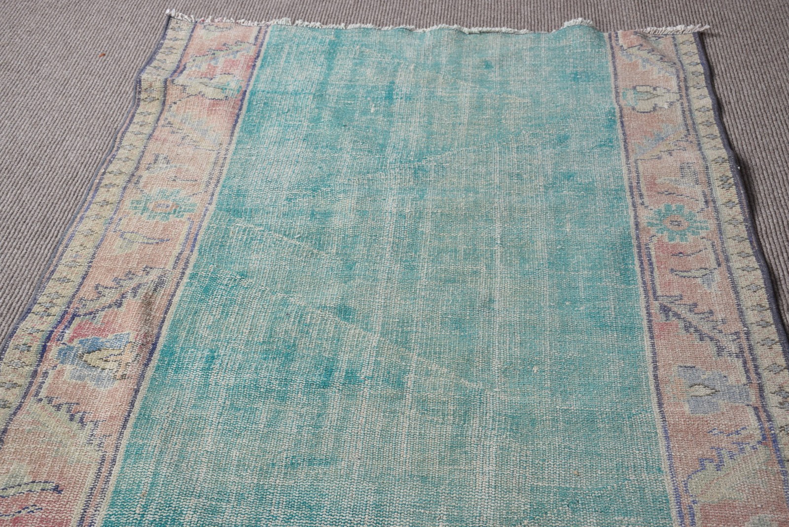 Vintage Turkish Rug 4,1×10,1 ft, Blue Check Wool Rug
