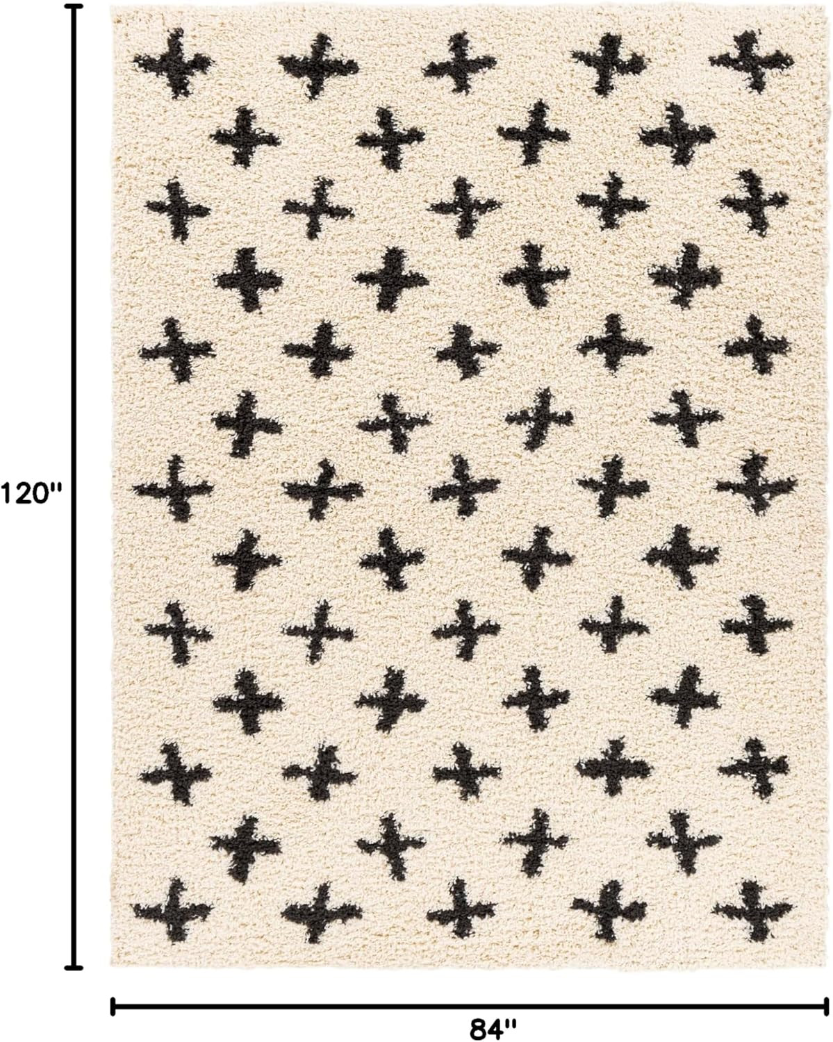 Area Rugs – 8X10 Soft Mora Moroccan Boho Black Cream Shag Rug for Living Room Be