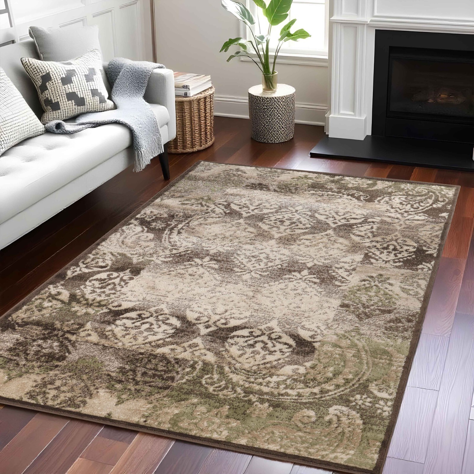 Mystique Modern Geometric Damask Ornamental Stain Resistant Area Rug or Runner