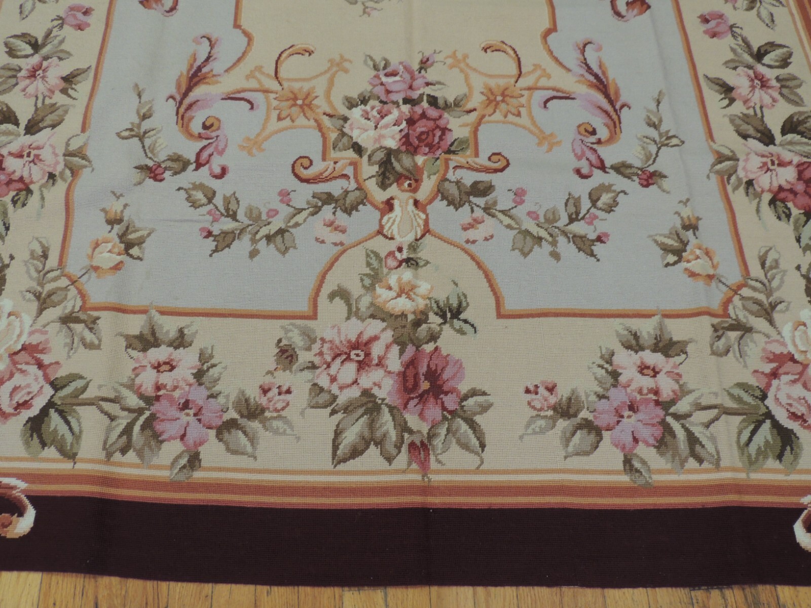 6×9 French Aubusson Needlepoint Medallion Floral WOW Burgundy Red Yellow Gray