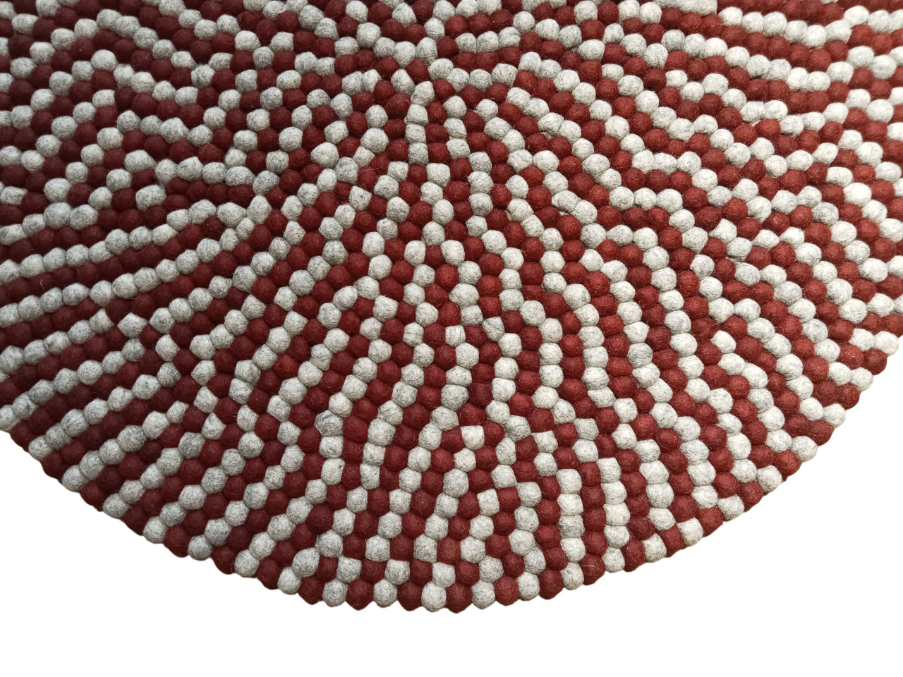 Handmade Wool Felt Ball Rug 100cm Round Maroon Grey Hand Felted Nepal Carpet New