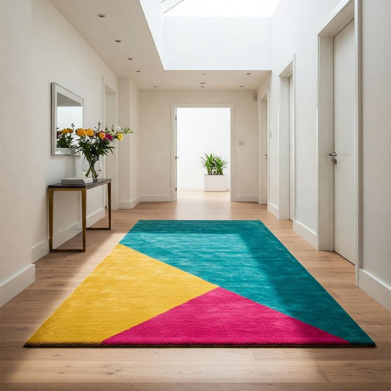RECTANGULAR SHAPE “Modern Hallway with Geometric Accent Rug” FOR BEDROOM