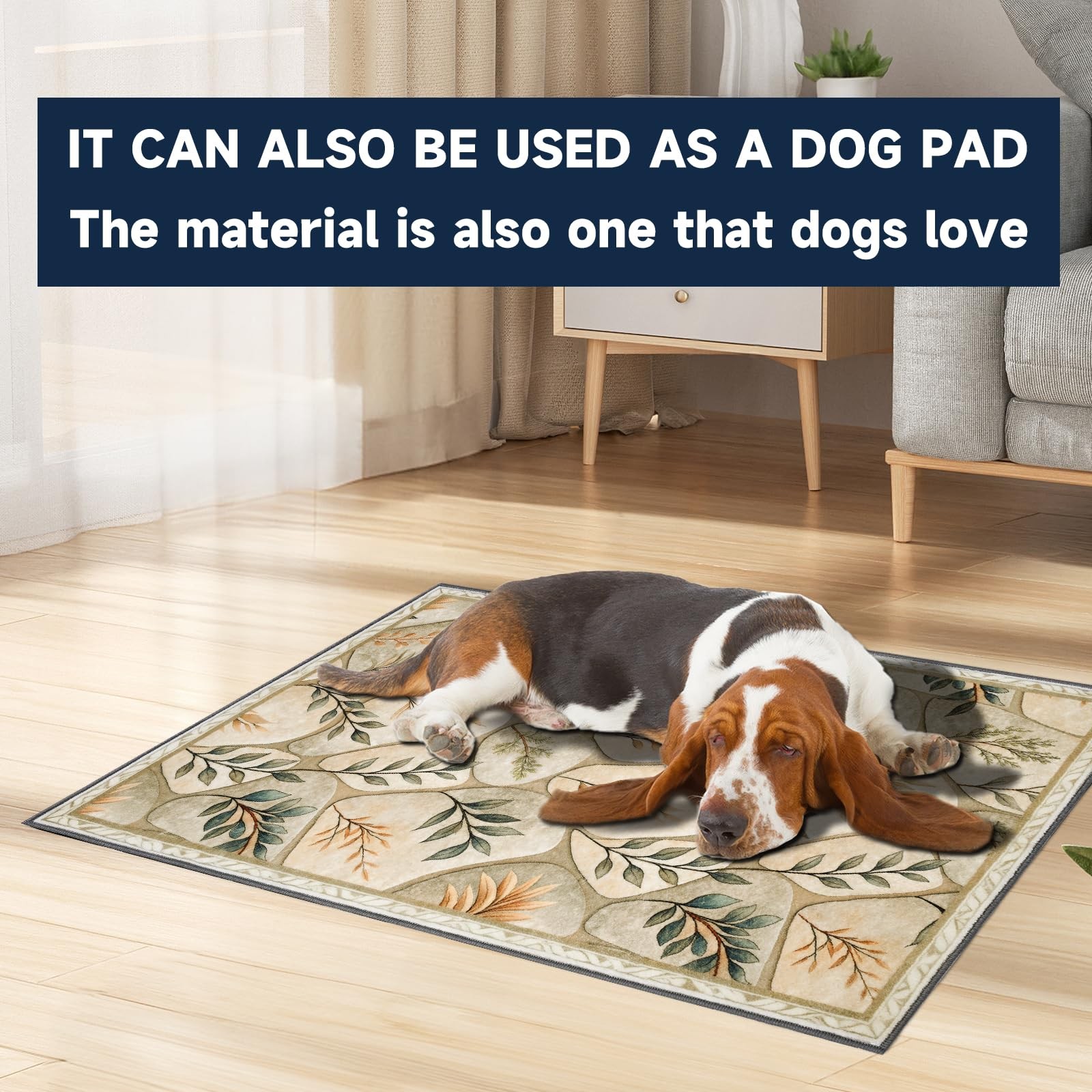 2×3 Ft Entryway Rug Washable Door Mat Non Slip Low Pile Neutral Leaf Small
