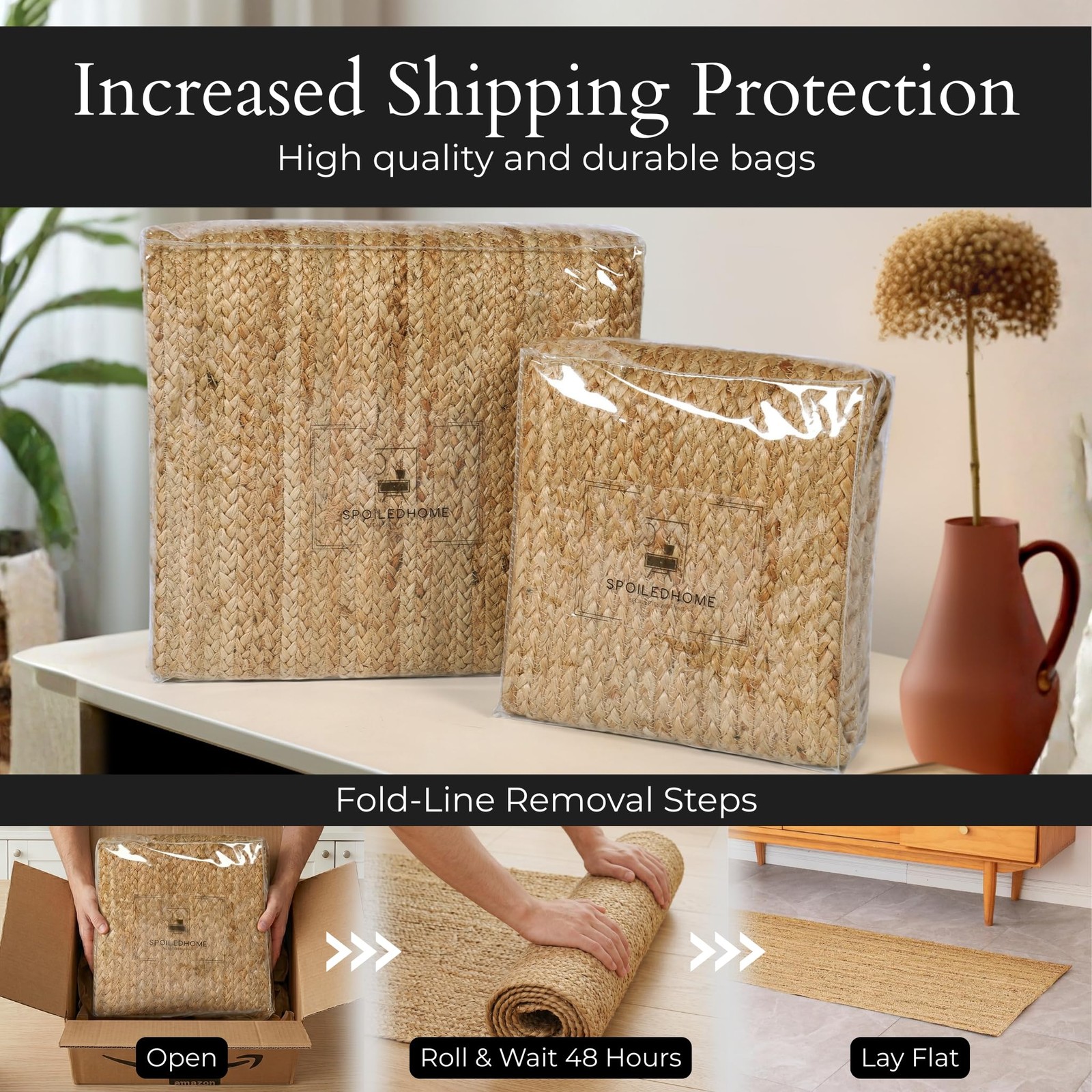 Jute Rug 2’x6′ – Natural Runner Rug with Non-Slip Backing, Low-Profile Farmho…