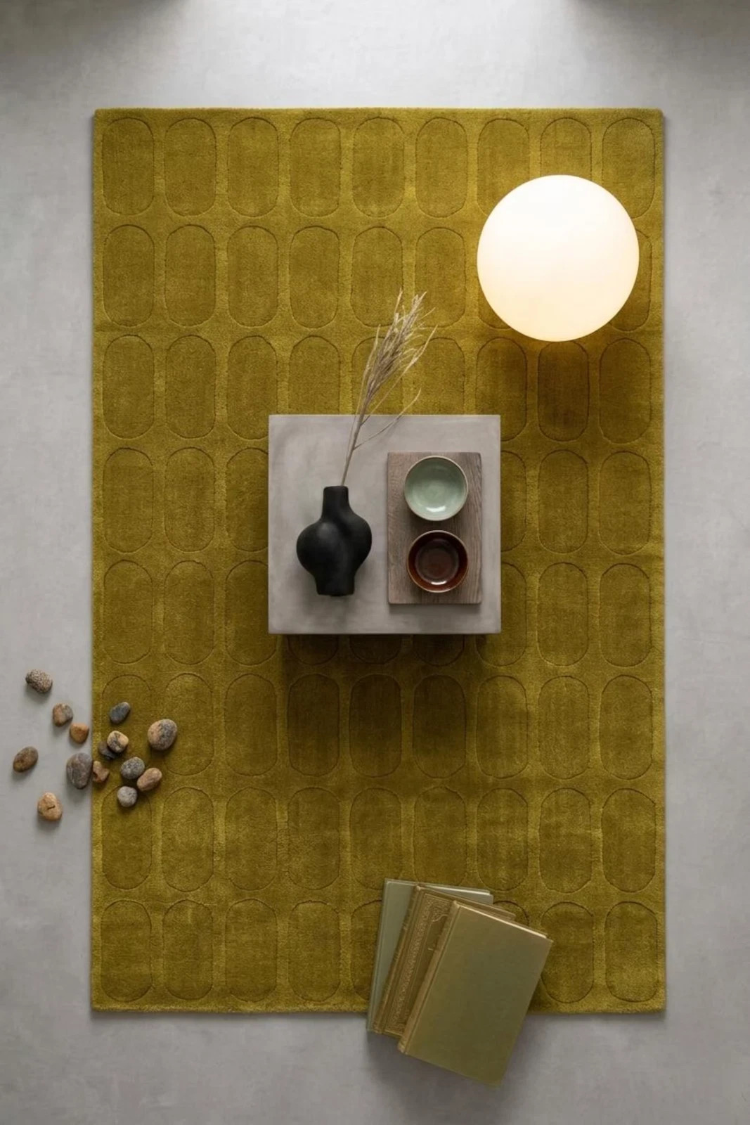 Olive Green Geometric Rug | Hand Tufted Wool Area Rug Modern Mid Century Carpet.