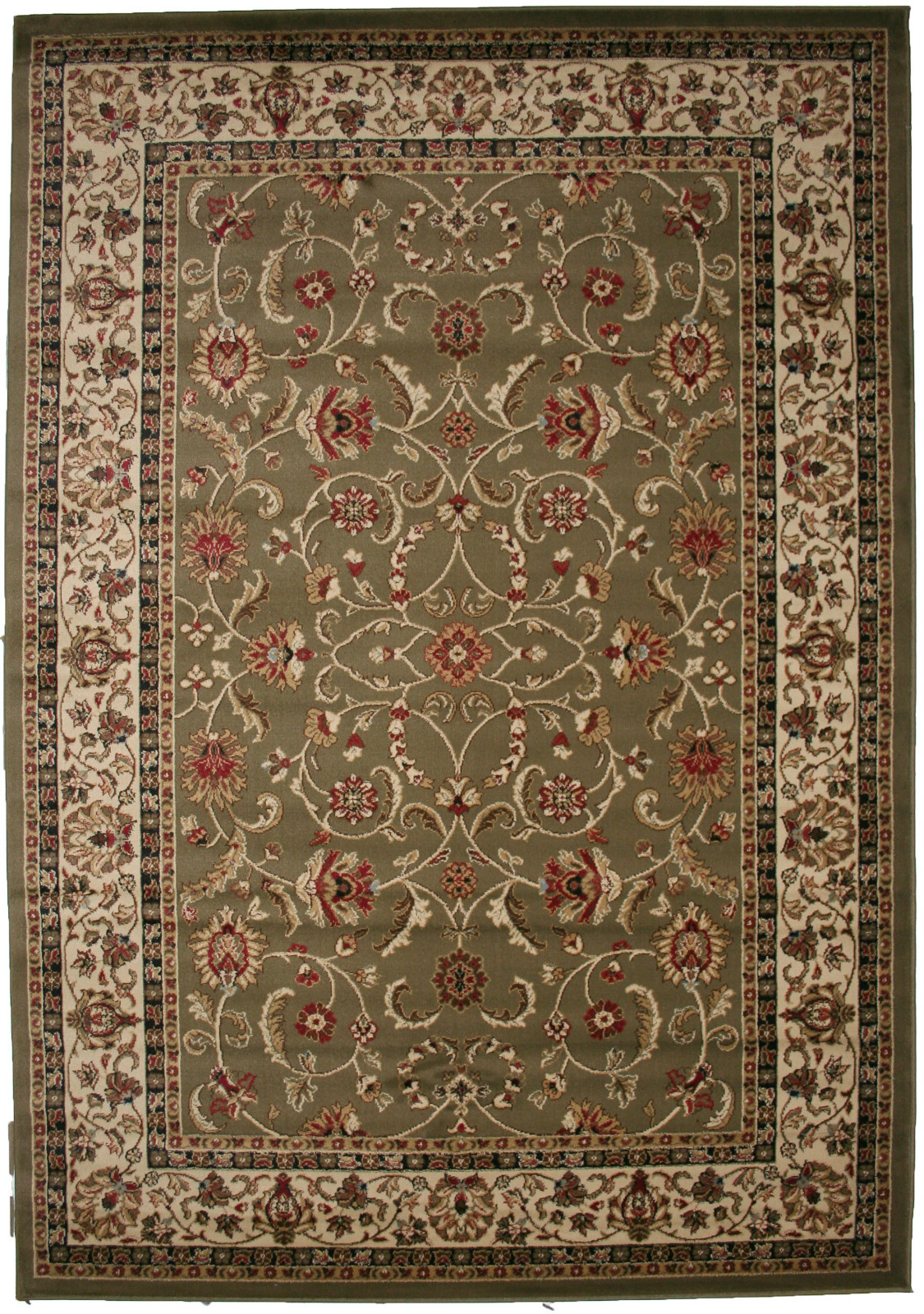 5X8 Area Rug New Border Floral Sage Green Beige Black Traditional