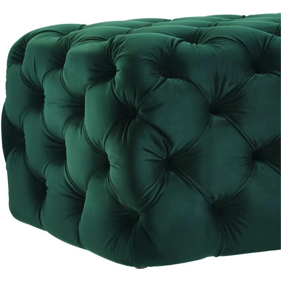 Modern 16.1″H Soft Velvet Upholstered Ottoman in Green Living Room Hall Room