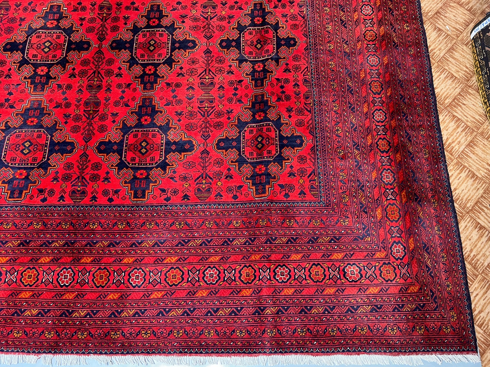 9’11 x 13’3 Ft Striking Afghan Tribal Hand Knotted Wool Rug Red Navy Geometric