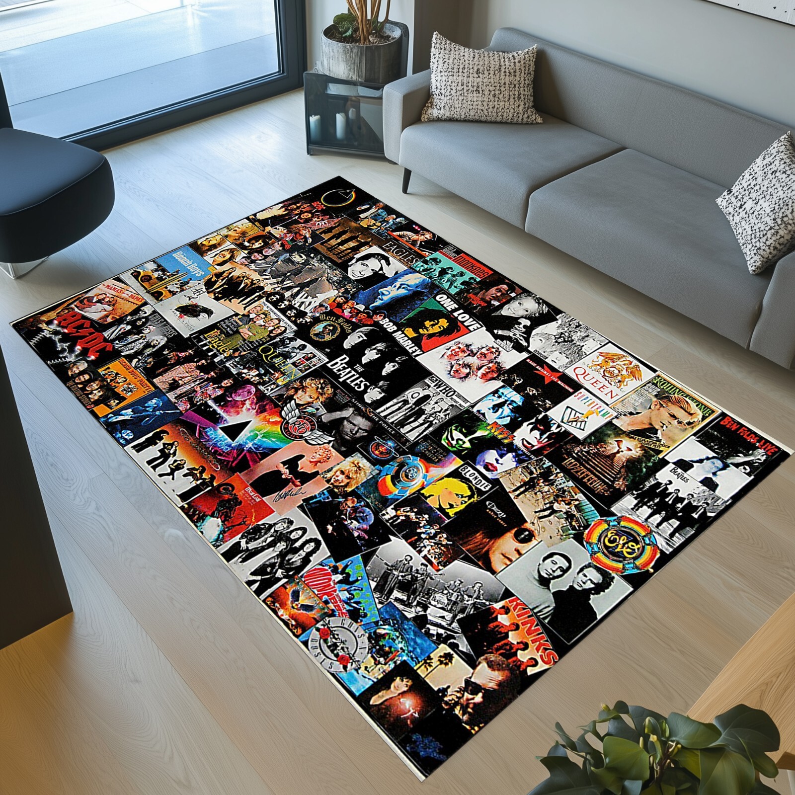 Carpet With Pictures Of 70s Singers, 70s Album Covers Rug, Rock Bands Carpet