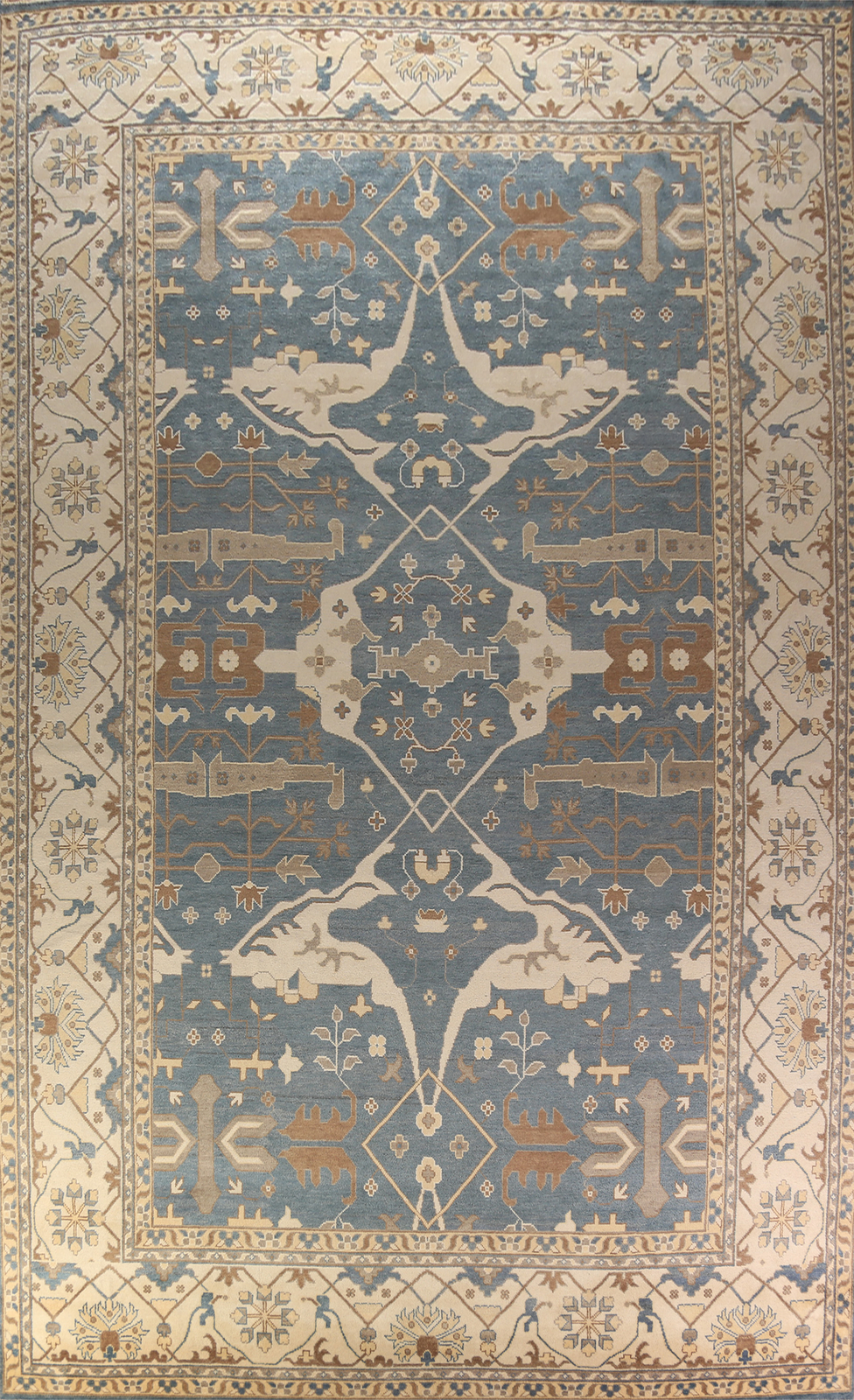 Traditional Oushak Indian Area Rug Hand-Knotted Blue Palace Sized Rugs 13×21 ft